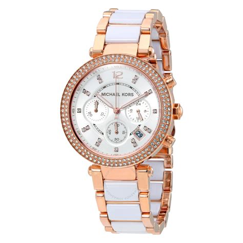 michael kors ladies white and rose gold parker watch mk5774|michael kors parker mk5774.